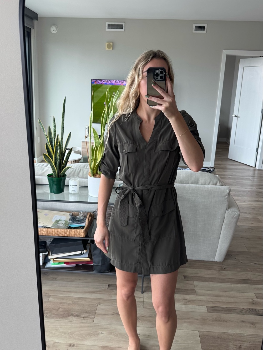 Utility Shirt Dress in Olive Green